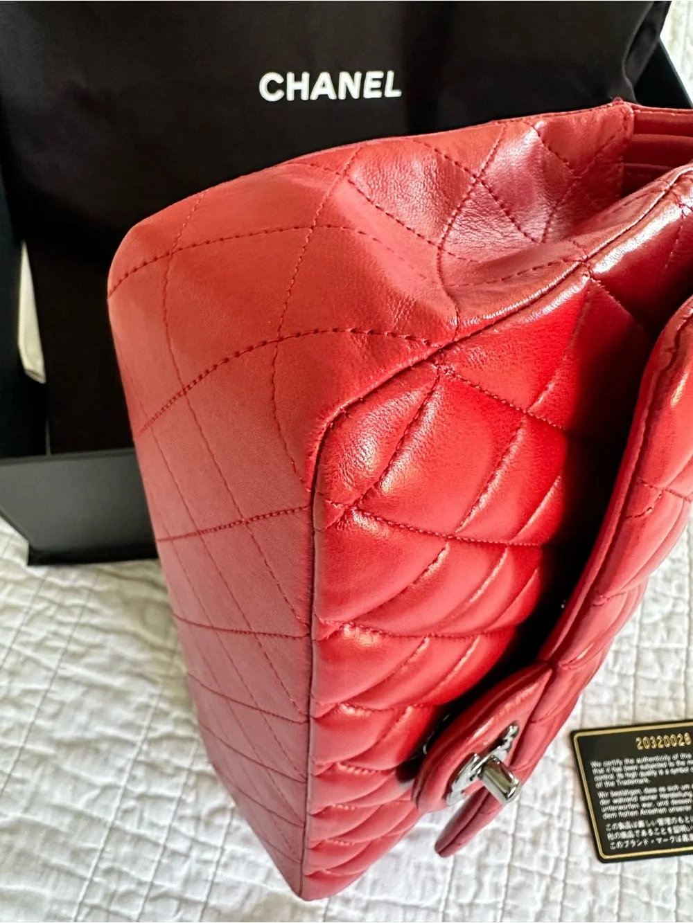 CHANEL Classic Quilted Lambskin Medium Double Flap Red Excellent Condition